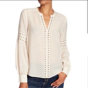 Veronica Beard Willa Keyhole Off White High Low V-neck Long Sleeve Top Size 8